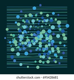 Blue-green horizontal lines and multicolor dots on black background