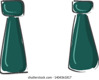 Blue-green pair of dangling earrings that looks like ties., vector, color drawing or illustration. 