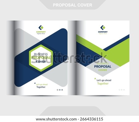 Blue-Green Proposal cover Design Template concepts are adept for corporate Business	
