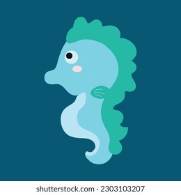 Blue-green seahorse vector in blue background for school and business purpose