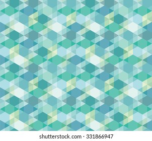 Blue/green transparent diamonds background. Seamless vector pattern repeat.