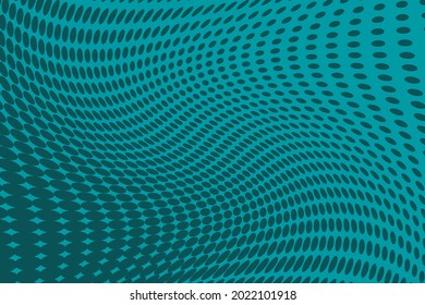Blue-green Wavy dot lines background. Pattern of dots, dotted lines, circles of different scale. Futuristic pattern. Backdrop to create backgrounds, templates, posters in a modern minimalist style.