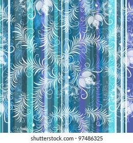 Blue-grey-white floral seamless striped pattern (vector EPS 10)