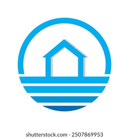 bluehouse logo with circle and abstract water underneath