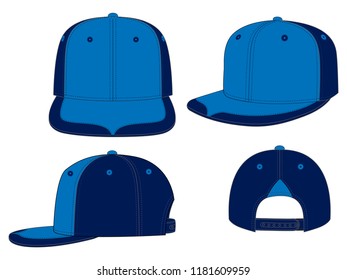 Blue-Navy Hip Hop Cap With Adjustable Snap Back Closure Strap Design on White Background, Vector File.