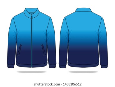 Blue-Navy Jacket With Gradient Style Design On White Background.Front And Back View, Vector