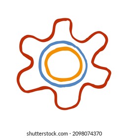 Blue-orange-red cogwheel contour illustration. Hand-drawn color line vector icon