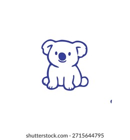 Ein blau umrissener Cartoon Koala, sitzend, auf weißem Hintergrund