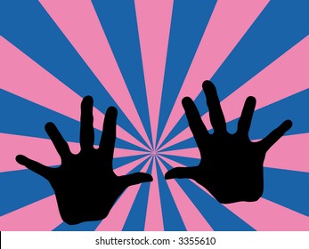 blue-pink retro background with hands (vector eps format)