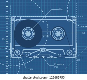 Blueprint of a 80's cassette