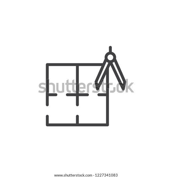Blueprint and architecture compass outline\
icon. linear style sign for mobile concept and web design.\
Architect plan simple line vector icon. Divider measurement\
instrument symbol, logo\
illustration