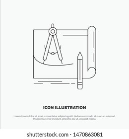Blueprint, Architecture, Blueprint, Construction, Paper, Plan Line Icon Vector. Vector Icon Template background