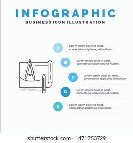 Blueprint, Architecture, Blueprint, Construction, Paper, Plan Line icon with 5 steps presentation infographics Background. Vector Icon Template background