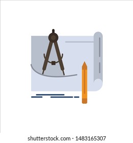 Blueprint, Architecture, Blueprint, Construction, Paper, Plan  Flat Color Icon. Vector icon banner Template