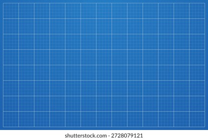 Blueprint background. Clean technical layout. Grid with lines and cross. Engineering or architecture template. Blue tech paper. Lined texture blank. Vector illustration.