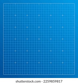 Blueprint background with empty space. Architectural blue graph paper with square grid. Vector illustration.