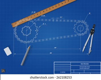 Blueprint bike chain, Vector illustration eps 10