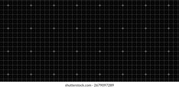 Blueprint black graph. Abstract grid background with lines and dots. Notebook pattern with empty space. Vector Illustration.