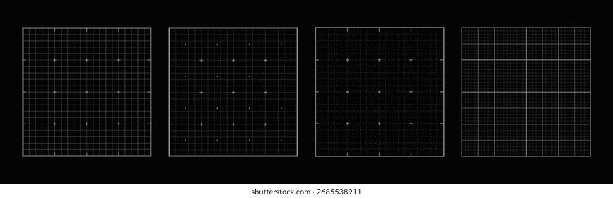 Blueprint black graph. Empty grid with lines and dotted. Used for notes graph documents business and education. Set of Vector Illustrations.