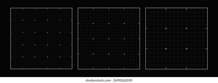 Blueprint black graph. Set of Blank grid paper sheets for technology and architecture projects. Vector Illustration.