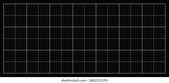 Gráfico negro del plano. Papel de dibujo técnico sobre fondo de color negro. Cuadrícula de papel de gráfico milimétrico. Ilustración vectorial.