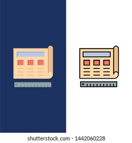 Blueprint, Blue, Print, Website, Web  Icons. Flat and Line Filled Icon Set Vector Blue Background