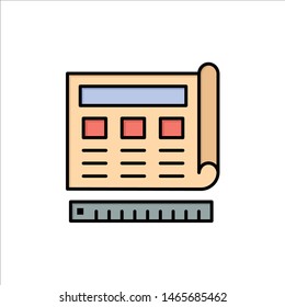 Blueprint, Blue, Print, Website, Web  Flat Color Icon. Vector icon banner Template. Vector Icon Template background