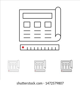 Blueprint, Blue, Print, Website, Web Bold and thin black line icon set