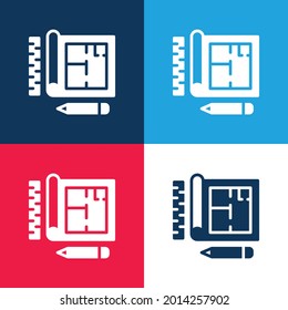 Blueprint blue and red four color minimal icon set