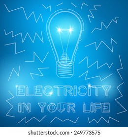 Blueprint of bulb lamp. Stylized vector illustration.