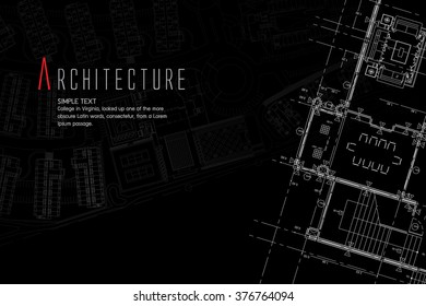 Blueprint CAD Architectural Plan Drawing white on black background
