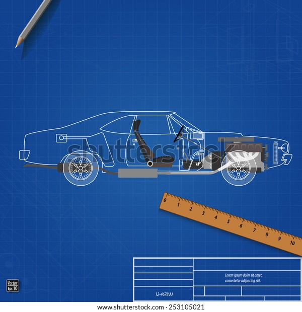 Blueprint car, vector\
illustration, eps 10