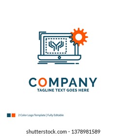 Blueprint, circuit, electronics, engineering, hardware Logo Design. Blue and Orange Brand Name Design. Place for Tagline. Business Logo template.