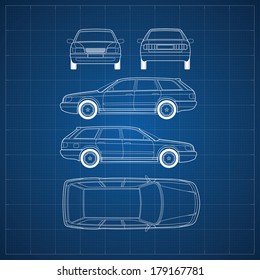 Blueprint of commercial vehicle - CAR, 5 views