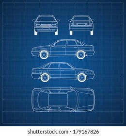 Blueprint of commercial vehicle - CAR, 5 views