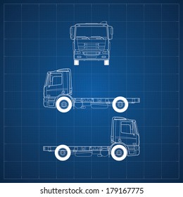 Blueprint of commercial vehicle - EUROPEAN TRUCK HEAD, 3 views