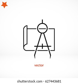 Blueprint with Compass icon, Vector EPS 10 illustration style