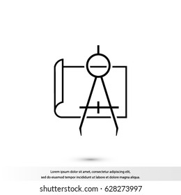 Blueprint with Compass icon, Vector EPS 10 illustration style