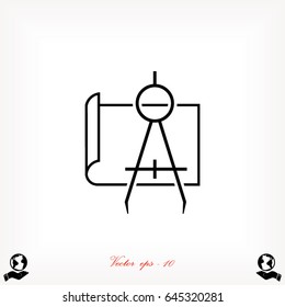 Blueprint with Compass icon, Vector EPS 10 illustration style