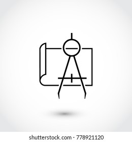 Blueprint with Compass icon, Vector EPS 10 illustration style