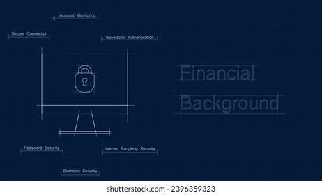 Blueprint computer with padlock illustration background, This composition conveys a sense of robust cybersecurity and technological planning, making it ideal for projects related to digital security.