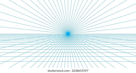 Blueprint coordinate system in three dimensions with point perspective on white paper. Vector illustration