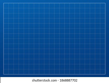 Blueprint empty template with vertical and horizontal lines on a blue gradient background with 1cm step. Blank checkered grid for architectural and engineering projects