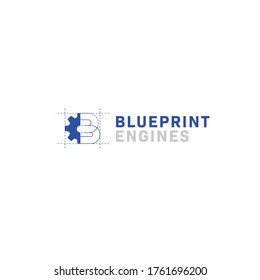Blueprint engine machine logo with letter B and gear icon symbol