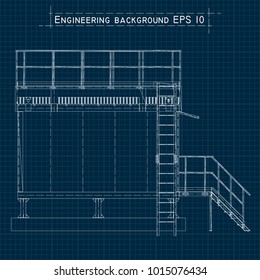 Blueprint engineering background. Building floor plan, axonometric view. Vector EPS10.