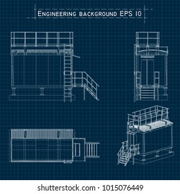 Blueprint engineering background. Building floor plan, axonometric view. Vector EPS10.