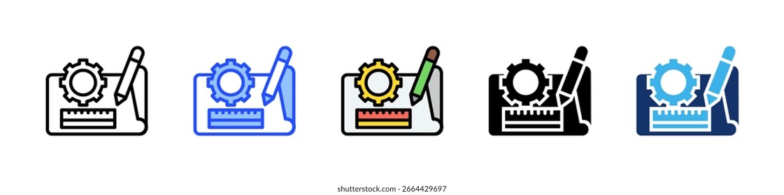 Blueprint Engineering Icon Collection With Multiple Styles