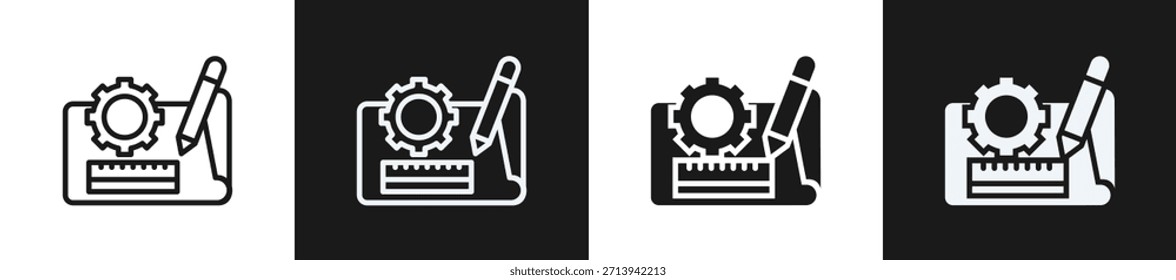 Blueprint Engineering Line N Glyph Icon Style In White And Black Background