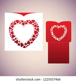 Blueprint of the envelope with wreath of hearts. Laser cutting template.