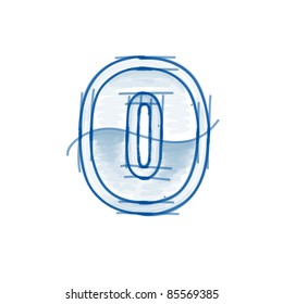 Esbozo gráfico gráfico de dibujos animados - dígito 0 - dibujo de marcadores. Eps10
